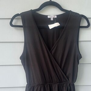 white birch Black Sleeveless Dress with Elastic Waist and Ruffle